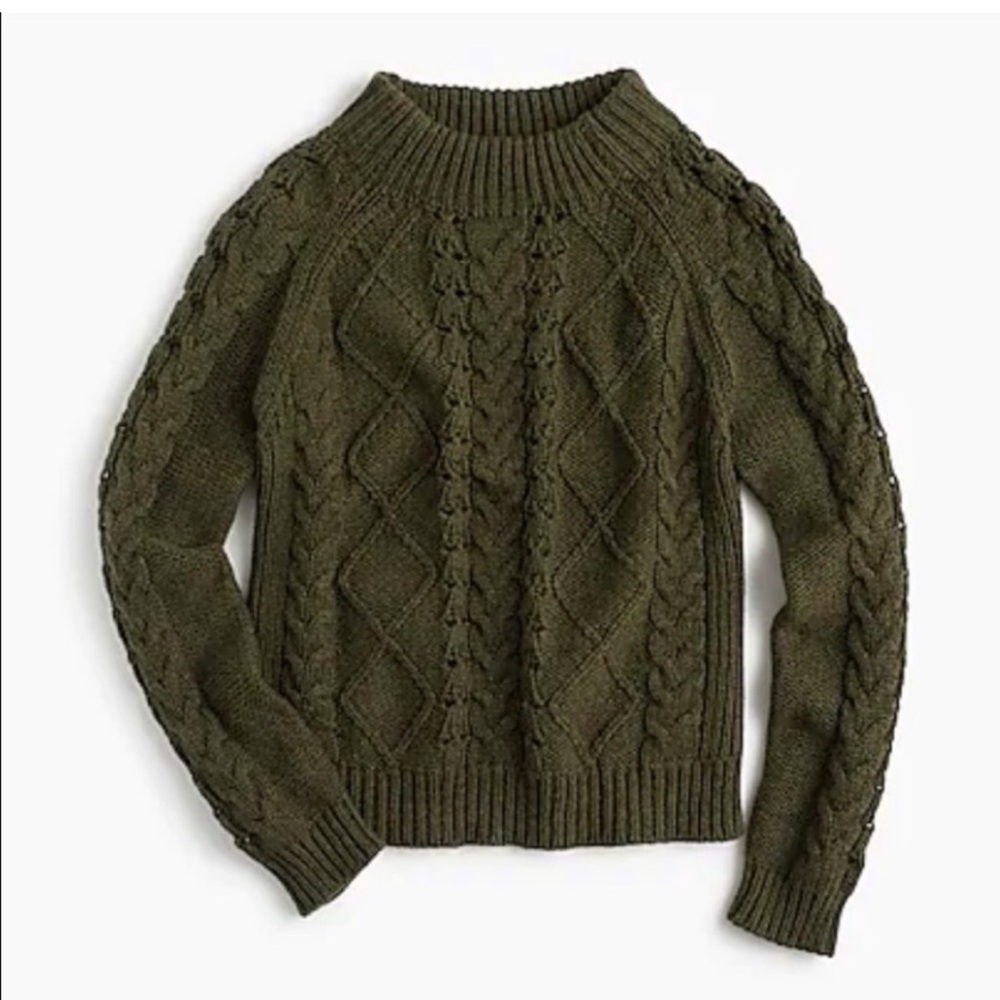 J. Crew Women’s super Soft Green Cable Knit Crew Neck Sweater S